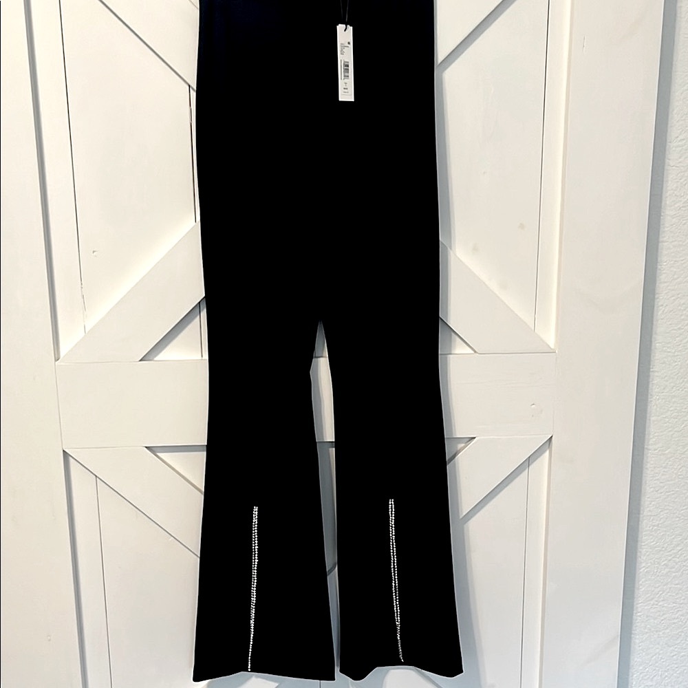 Alice + Olivia Rhinestone Embellished Flare Leg Black Pants Size 6 NWT